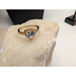 YGI 925 Gold Plated Sterling Silver Heart CZ Halo Ring Size 8 Fashion Jewelry